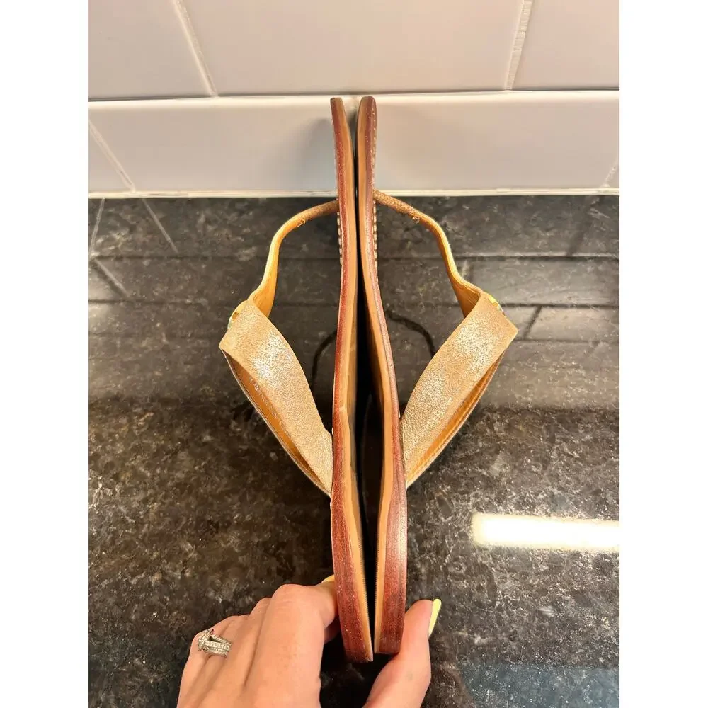 Tory Burch Women Cameron Metallic Flip Flops Thong Sandals Saharian Metallic 8.5